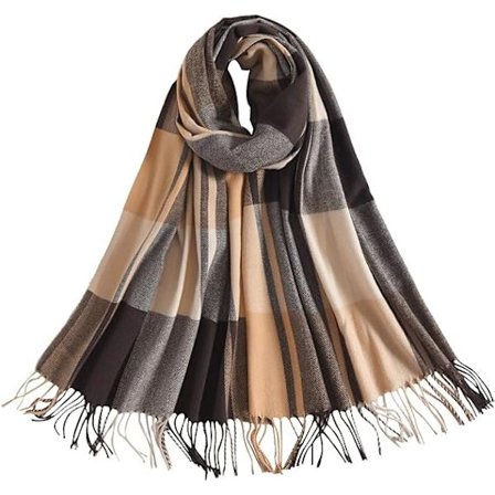 Vinter Damer Lange Bløde Varme Halstørklæder, Spindende Kvast Sjal, Tartan Ternet Halstørklæde Tæppe Julegaver til Dame Kvinder Piger (Brun Gul)