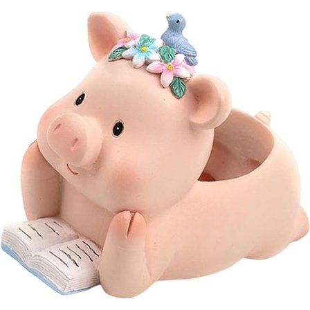 Succulent Pot Planters Plant Pot Resin Tiny Pot Container Animal Shaped Cute Pig for Home Decoration Gift Indoor Office, Lying Down