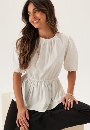 BUBBLEROOM-Puff Sleeve Peplum Blouse-S
