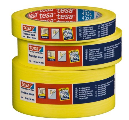 Tesa Precision Mask 4334 Maskeringstejp för inomhusbruk, gul 50 m x 50 mm, Maskintillbehör & förbrukning