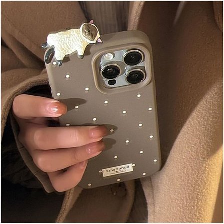 Søtt 3D Mini Katt Silikon Telefondeksel for iPhone 16 Pro, mykt prikkete mønster telefondeksel med anti-skli nupper, egnet for jenter. Brun.