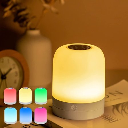 Qinwei LED-yövalo kosketusohjauksella, ladattava pöytävalaisin, 7 väriä, kannettava valaisin, makuuhuone, olohuone, toimistovalaisin (ladattava) (LGL)