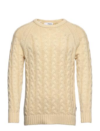 Slhbill Ls Knit Cable Crew Neck W Neulepaita Pyöreä Kaula-aukko Kermanvärinen Selected Homme
