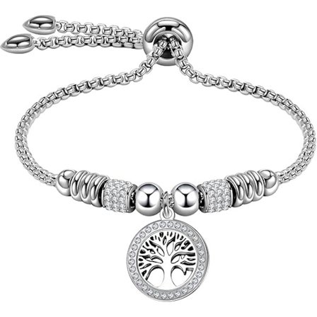 Livets träd Armband för kvinnor, 316L rostfritt stål Armband Justerbart Liv Armband