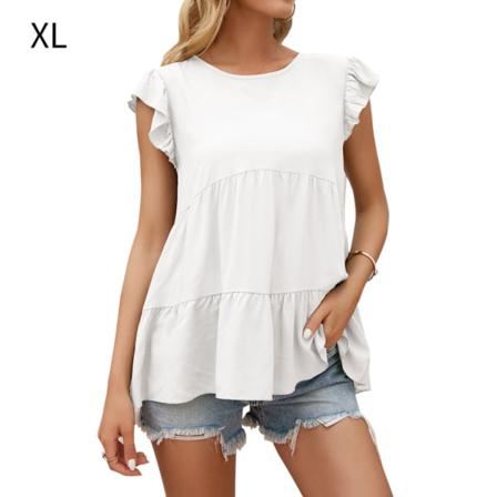 Dam T-shirt Sommar Spets Rund Hals Kort Ärm Casual Lös