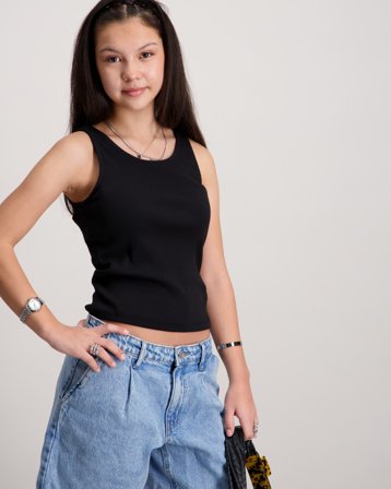 Kids ONLY KOGNESSA S/L SHORT STRIPE TOP JRS Noir Hauts et chemisiers Fille - Kids Brand Store