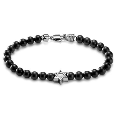 Unity | Pulsera de ónix con estrella de David de 6 mm para hombres - Pulseras de perlas