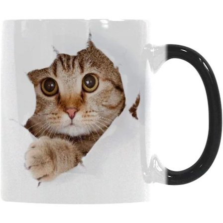 Varmefølsom Krus, Sjov Kat Varmefølsom Keramisk Kaffekop, 33 cl Farveskiftende Kaffekrus, Sød Julegavekrus
