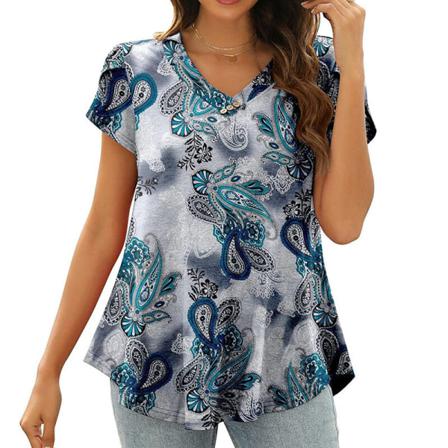 Print T-shirt För Kvinnor Med Blommönster