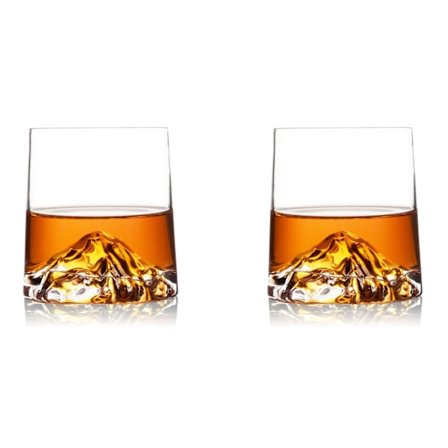 Whiskyglass i vintagestil, sett med 2, inkluderer drikkebrikker i naturstein, ideell for servering av bourbon og cocktailer, 250 ml.
