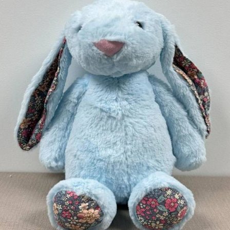 Jellycat Bartholomew Plyslegetøj, Blødt og Behageligt, Perfekt til Børn, Valentinsdagsgaver, Samlerobjekter, 36 cm Blå Blomstret Kanin