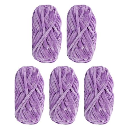 5 Pakke Supermyk Chenille Fløyel Garn Strikkeull Tykt Varmt Hekle Strikkegarn for Kunst Strikke Dukke DIY Veske Genser 500g, lilla