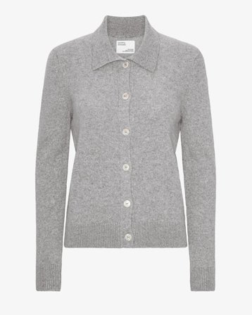 Women Merino Wool Collar Cardigan - Heather Grey