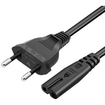 Strömkabel 1,5 Meter 2-polig Eurokontakt Strömsladd för Samsung Philips LG Sony TV, PS4, PS3, PC-skärm, Skrivare Svart