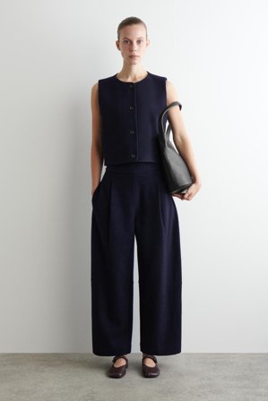 COS Women's Boiled Wool Barrel Leg Trousers in Blue