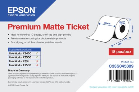 Epson Premium - billetter - matt - 1 rull(er) - Rull (8 cm x 50 m)