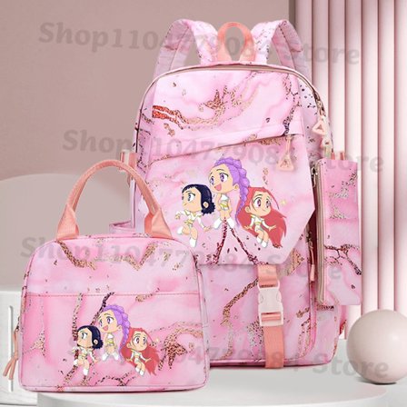 3 stk K-pop Demon Hunters Skoletaske Madpakke Pen Etui Sæt Anime Mode Printet Rygsæk Penalhus Suit Skoleartikler Gaver