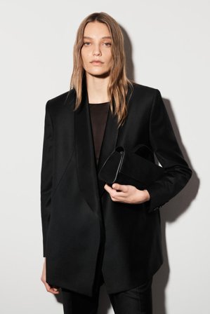 COS Femme Blazer De Smoking En Satin De Laine in Noir