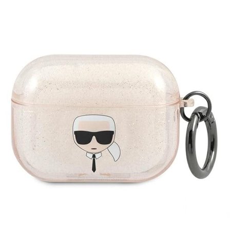 Karl Lagerfeld Glitter Karl's Head -kotelo AirPods Pro:lle - kultainen