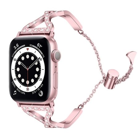 Apple Watch (41 mm) klockarmband i rostfritt stål 304 med strass - Rosa Ros
