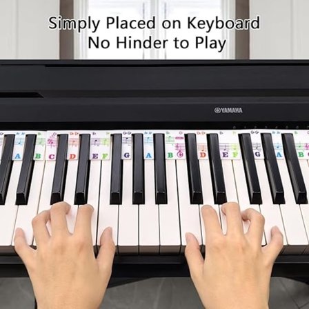 Pianoklistremerker for nybegynnere, pianotastklistremerker avtakbare 88/61 taster gjenbrukbar silikon flerfarget store fet skrift egnet for barn som 