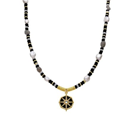 Collier Luxenter i 925 sølv og onyx med 18k guld finish - Nanys