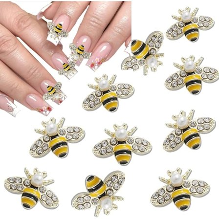 10 stk Gull Bie Neglekunst Charms, 3D Gull Legering Bier Smykke Charm for Negle, DIY Design Søt Kawaii Negle Krystall Rhinestones