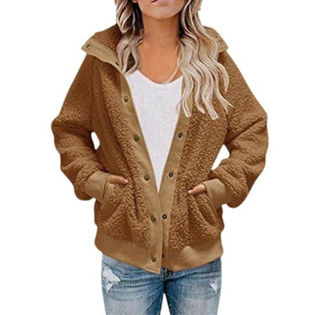 Naisten lyhyt talvineuletakki, pitkähihainen, pehmoinen takki, jossa on kaksoistaskut, yksivärinen