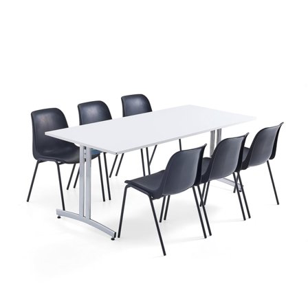 Møbelgruppe,1 bord, 6 stoler, svart/svart