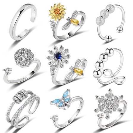 9 st Fidget Ångestringar Justerbara ringar set Justerbara ringar Fidget ringar Ångestpärlband, Stapelbara