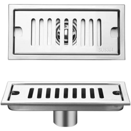 304 rustfrit stål lineært gulvafløb med dobbeltlagsfilter til badeværelse, køkken, swimmingpool, 20-50 cm (10 cm x 20 cm)