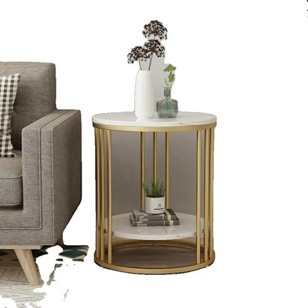 Hvid Marmorbord, 2-etagers design, smykkeopbevaring, Guld