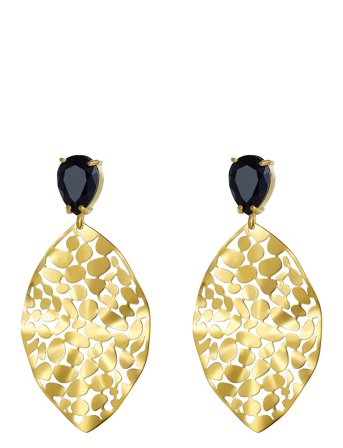 Bud to rose | Leaf Crystal Earring Black/Gold | ONE SIZE