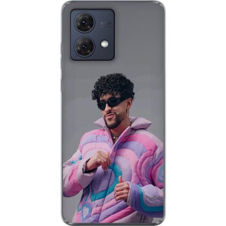 Kompatibel Mobilcover til Motorola Moto G84 Farverig illustration af et trist hjerte på stranden med palmer, delfiner og solnedgang i retrosk kunststi