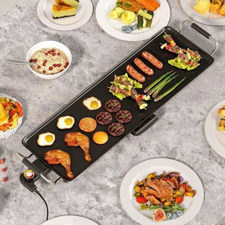 COSTWAY Elektrisk Grill med Non-stick Beläggning för 8 Personer - 1800W - Justerbar Temperatur, Snabb Värme - Oljesamlaren