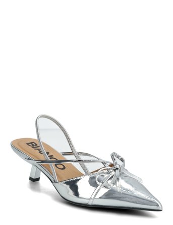 Bianco Biakristin Kitten Heel Bow Slingback Faux Leather - Silver - 37