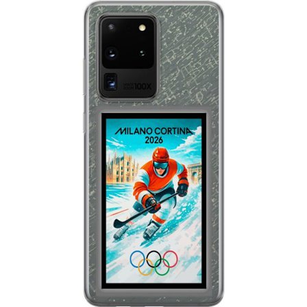 Kompatibel Mobilcover til Samsung Galaxy S20 Ultra Curling illustration med spillere og sten på isen, Milano Cortina 2026, snedækkede stænk og olym