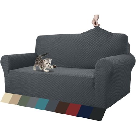 1-delt sofaovertræk til 3-personers sofa med høj strækbarhed, sofaovertræk til kæledyr, hundevenligt, skridsikkert møbelbeskytter (mørkegrå)