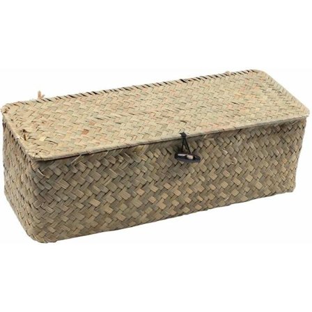 3 Gitter Opbevaringskurve Med Dæksel Vintage Opbevaringskasse Desktop Halm Tesæt Håndlavet Rattan Makeup Box (Primærfarve)