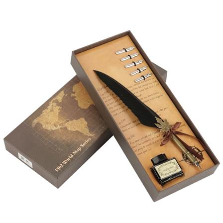 Eurooppalainen vintage retro sulkakynä metalliset kärjet kalligrafia kirjoituskynä lahja (musta)