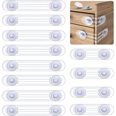 Babysäkerhetslås för Dörrar 12-Pack Transparenta Borrfria Barnsäkra Lås för Skåp Toalett Kylskåp Ugn Frys