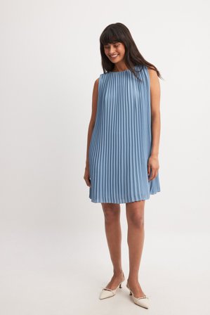 NA-KD Robe courte plissée sans manches - Robes de Printemps - Bleu - EU 34