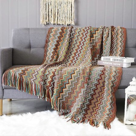 Strikket Tæppe med Kvaster Houndstooth Boho Ternet Hyggetæppe Strikket Tæppe Sengetæppe Kast Sofa Tæppe Dekorativt Tæppe til Sofa Seng yell