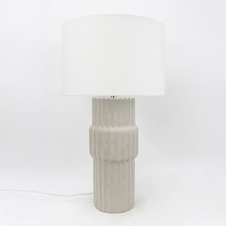 Keramisk bordlampe, grå fod, hvid hørskærm