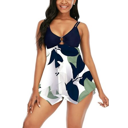 Tankini-badedragter til kvinder med mavekontrol, beskedne, løse, todelte nøglehuls-badedragter til kvinder