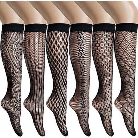 Dame Fiskenet Strømper Krystal Blonde Sokker 6 Par Knæhøje Sokker Blonde Strømper Gotiske Blonde Sokker Sommer Sort