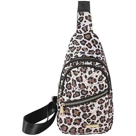 Unisex axelväska med 5 fack och kabelhål - Justerbar bärstil (axel/bröst) - Leopardmönster