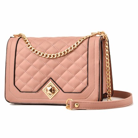 Skuldervesker for kvinner PU Lær Vatterte Håndvesker med Gull Kjedestropp Mote Søt Skulderveske Telefonveske Rosa