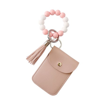 Rosa silikonpärlor handledsnyckelring enkel kortväska nyckelring