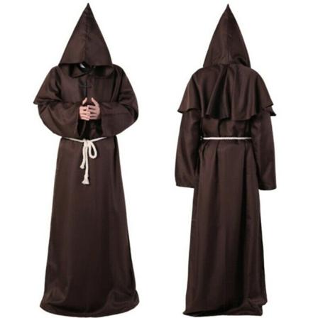 Medieval Friar Monk Hood Renessanse prestedrakt Halloween Cosplay Brown 2XL